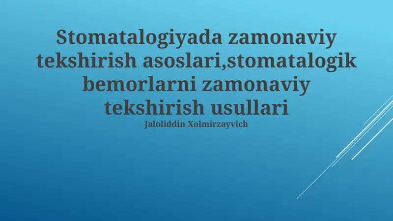 Zamonaviy Tasvirlash Texnologiyalari Stomatologiyada