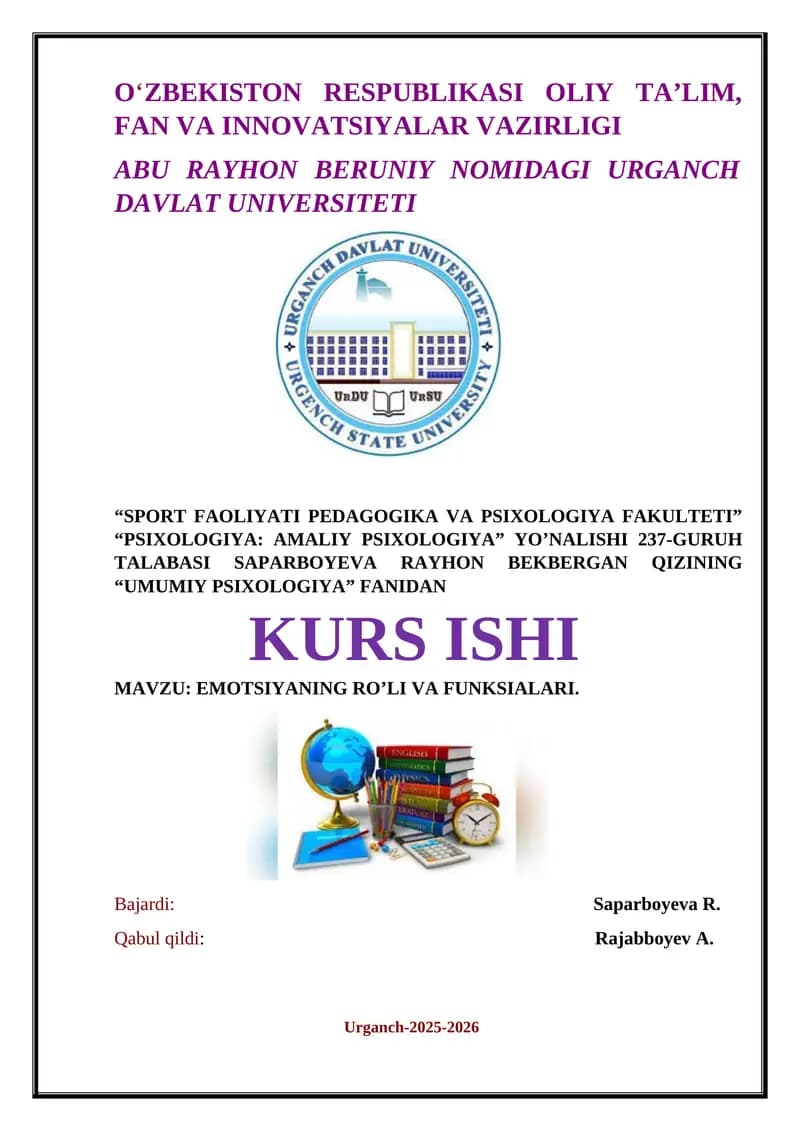 EMOTSIYANING RO’LI VA FUNKSIALARI