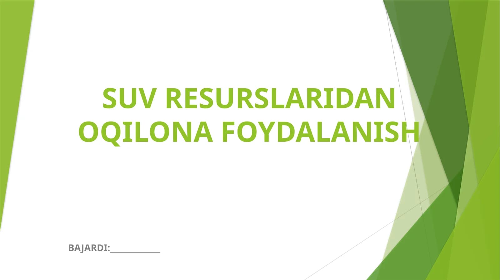 SUV RESURSLARIDAN OQILONA FOYDALANISH