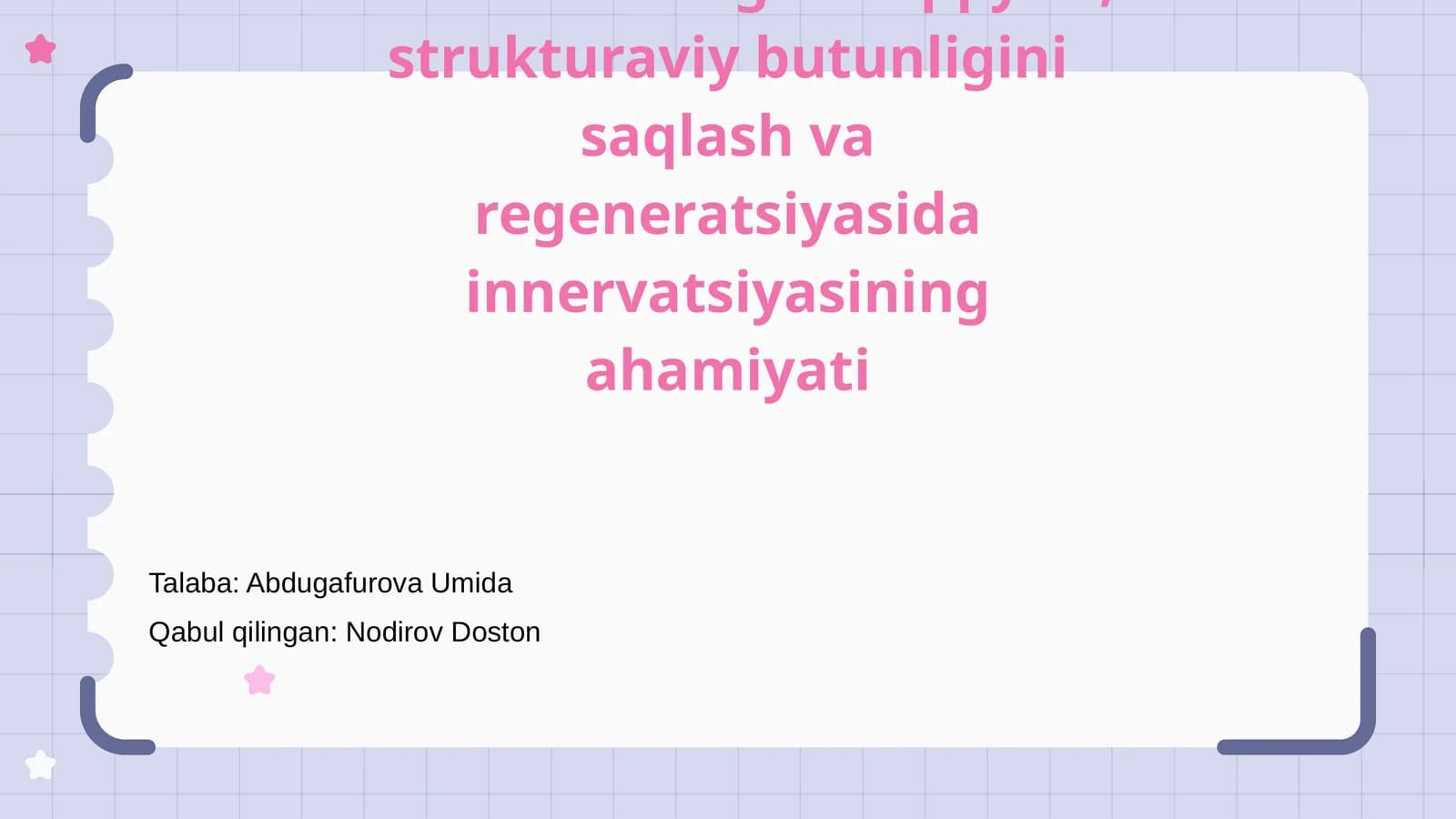 Mushaklarning taraqqiyoti, strukturaviy butunligini saqlash va regeneratsiyasida innervatsiyasining ahamiyati
