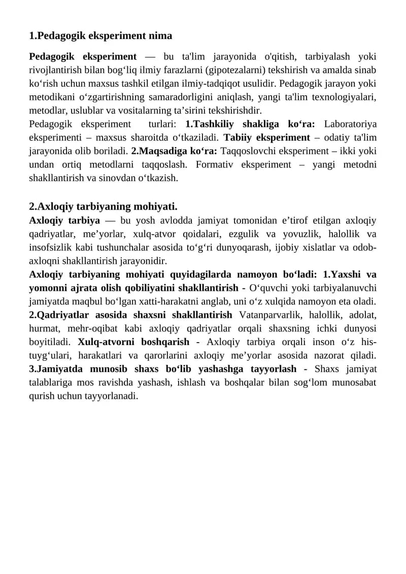 Pedagogik eksperiment nima