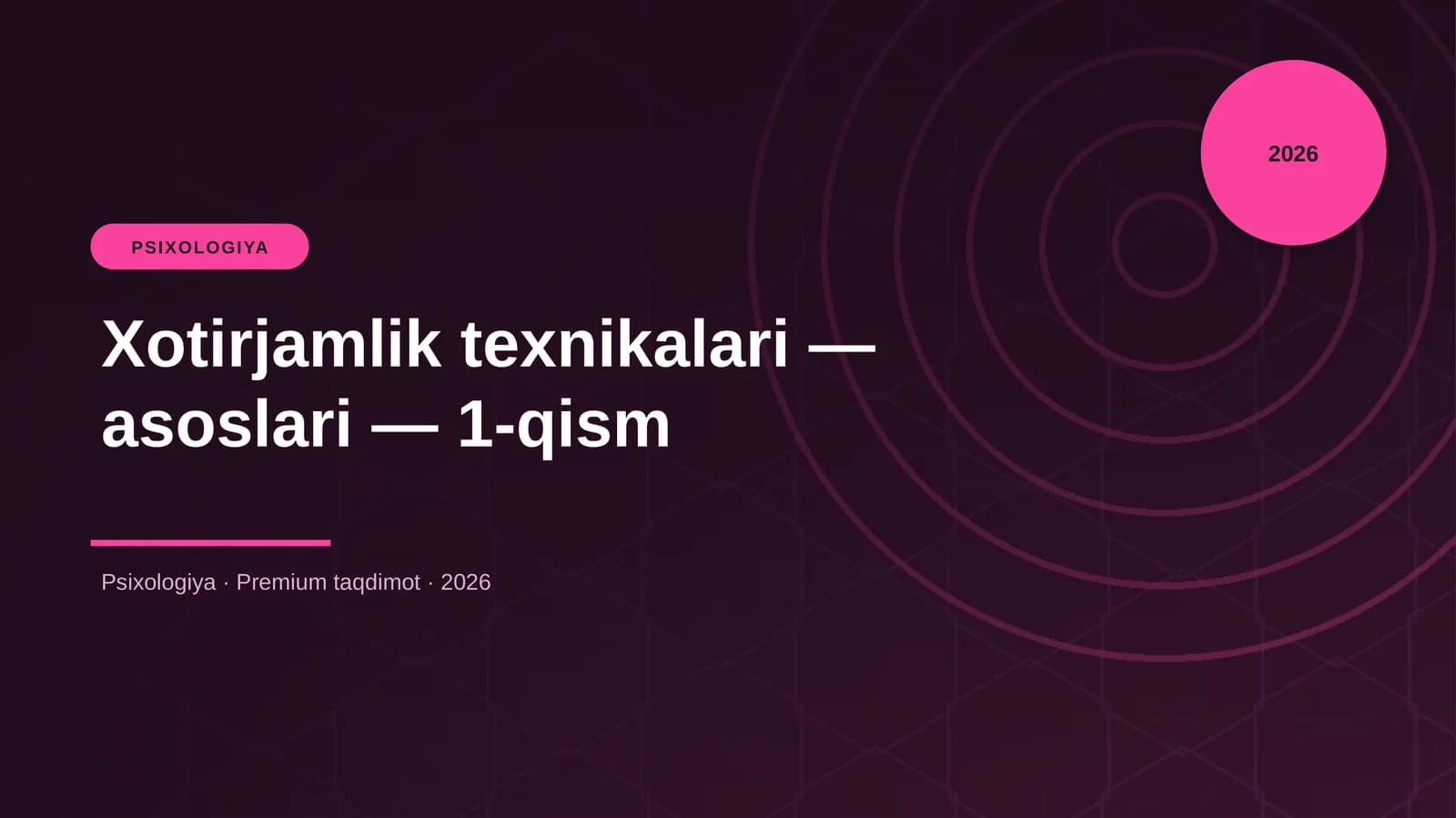 Xotirjamlik texnikalari — asoslari — 1-qism