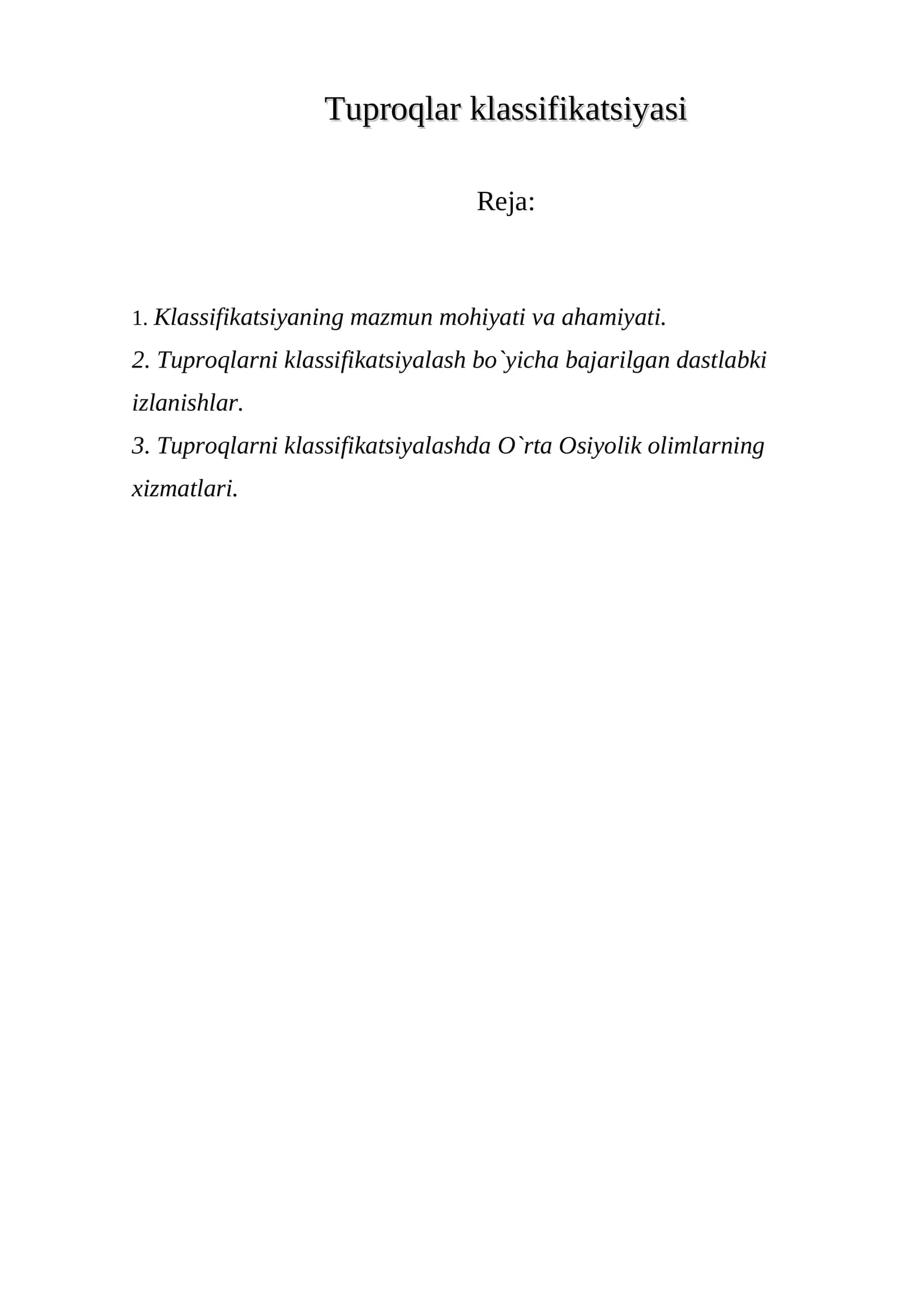 Tuproqlar klassifikatsiyasi