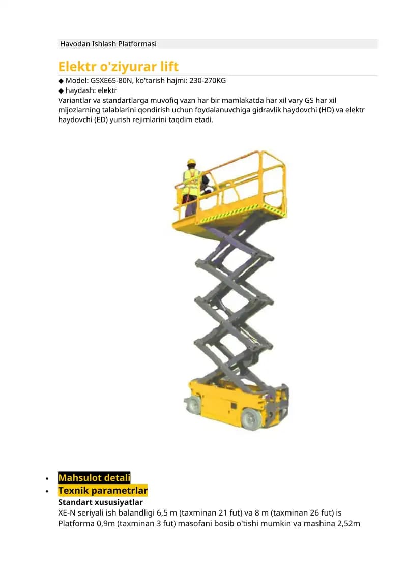Elektr o'ziyurar lift