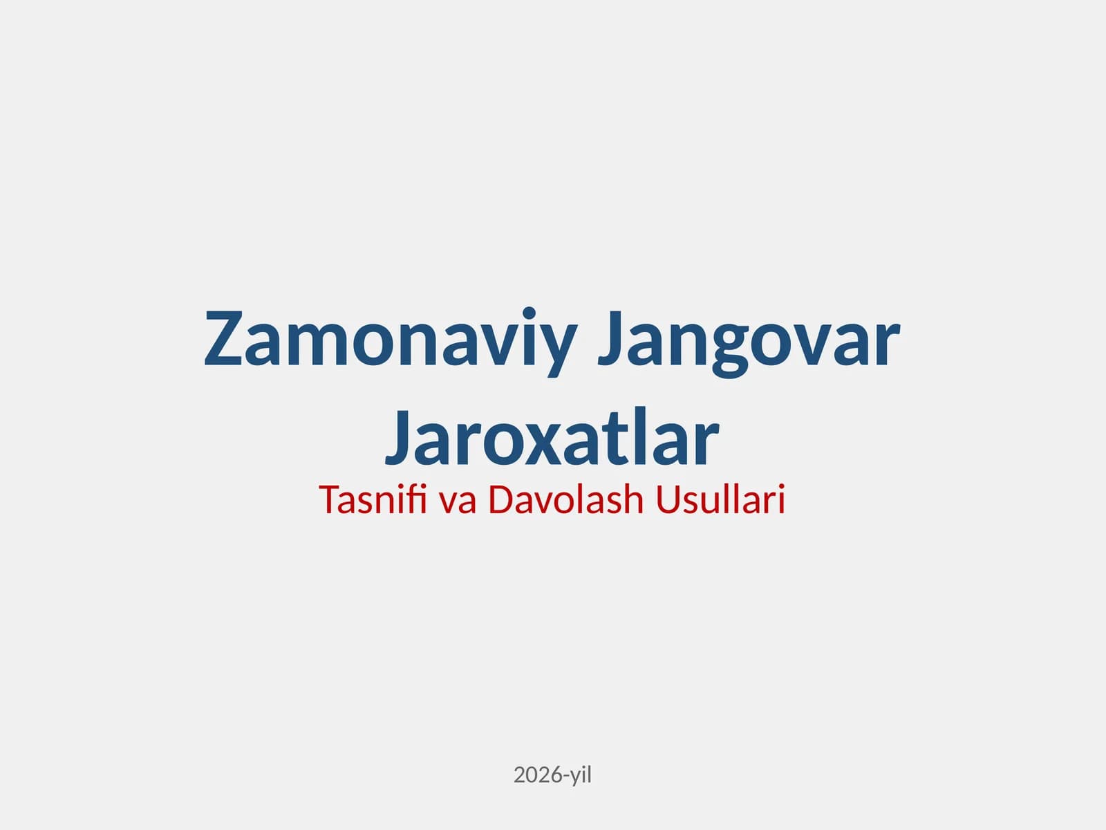 Zamonaviy sharoitlarda qo'llaniladigan jangovar jaroxatlovchi vositalardan xosil,o'lgan jaroxatlarni