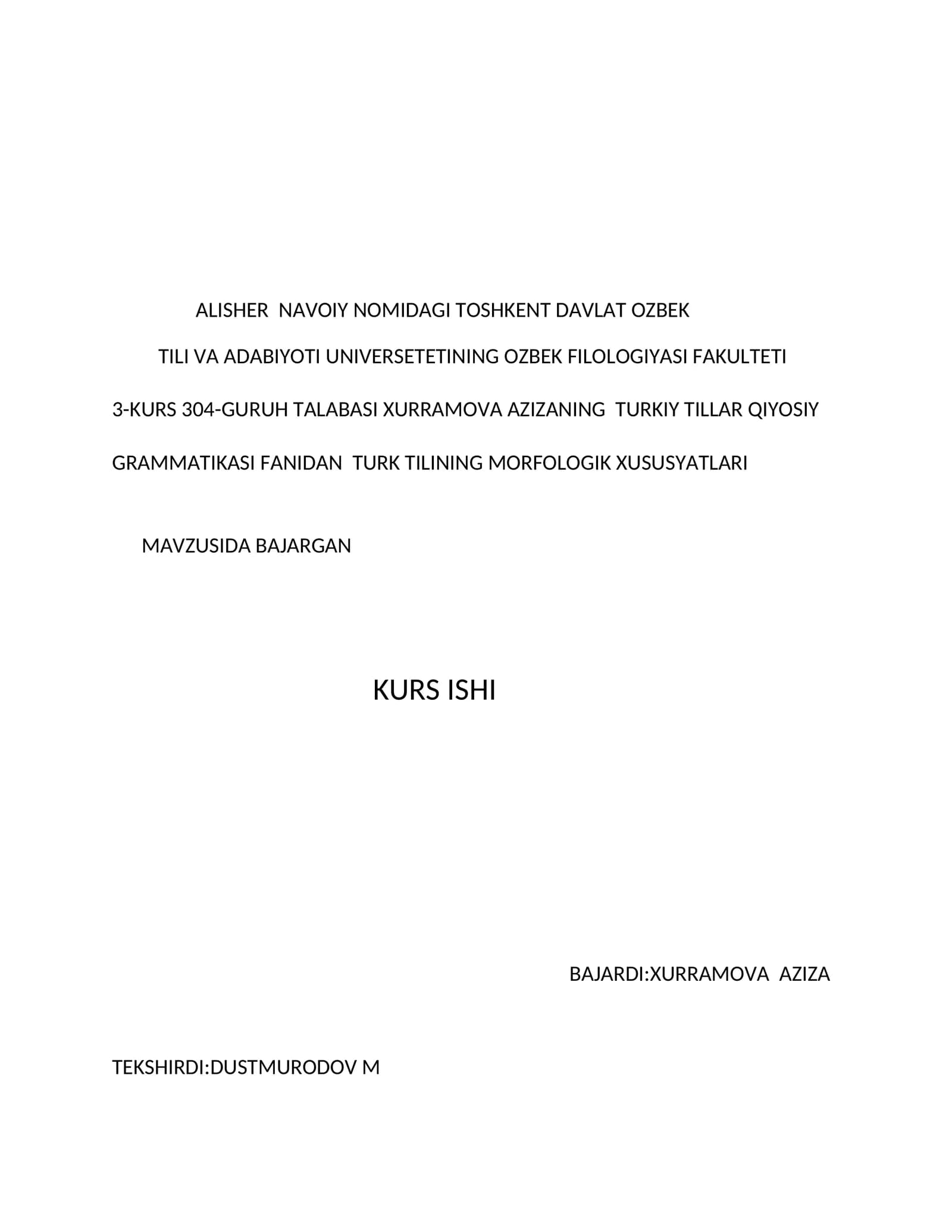 Turk tilining morfologik xususyatlari
