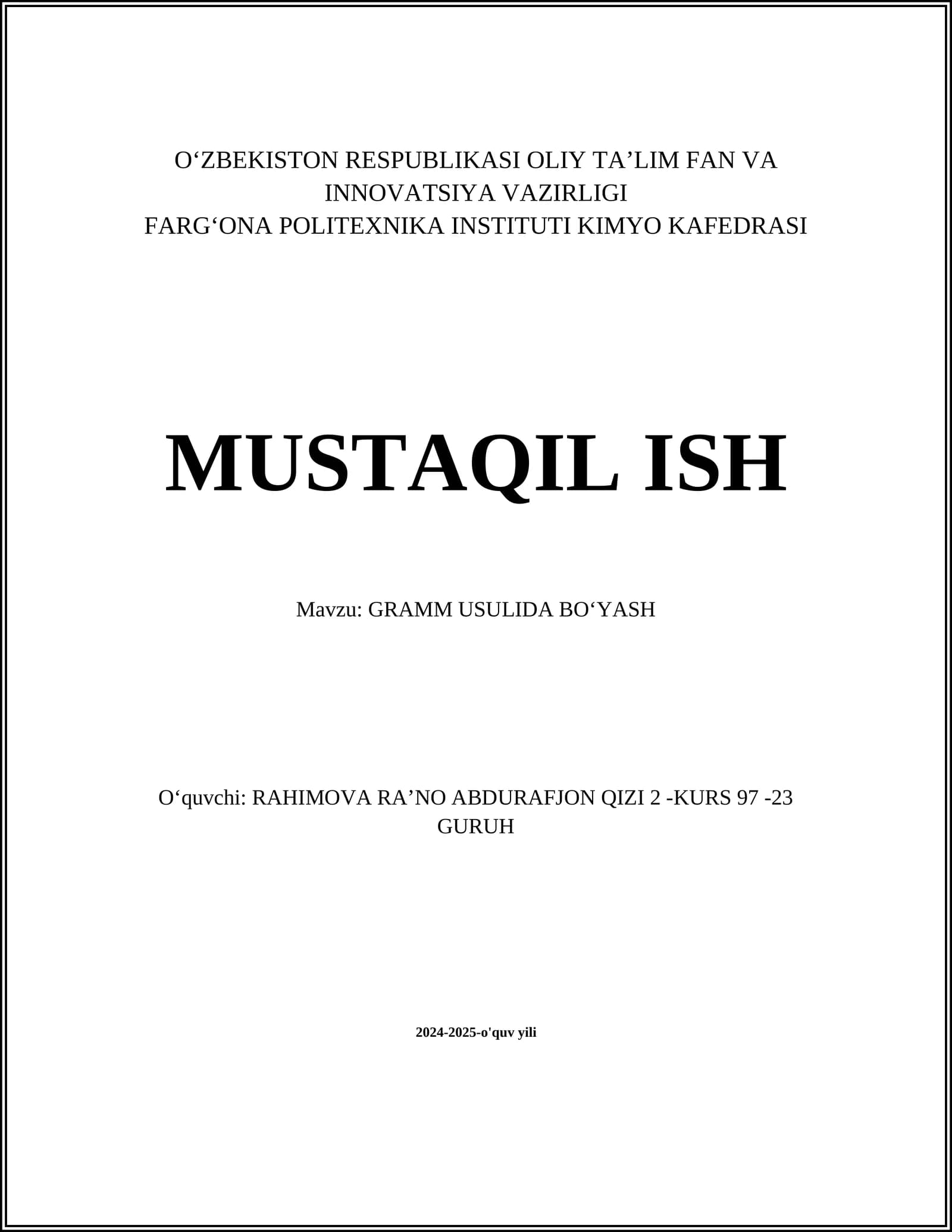 GRAMM USULIDA BOʻYASH