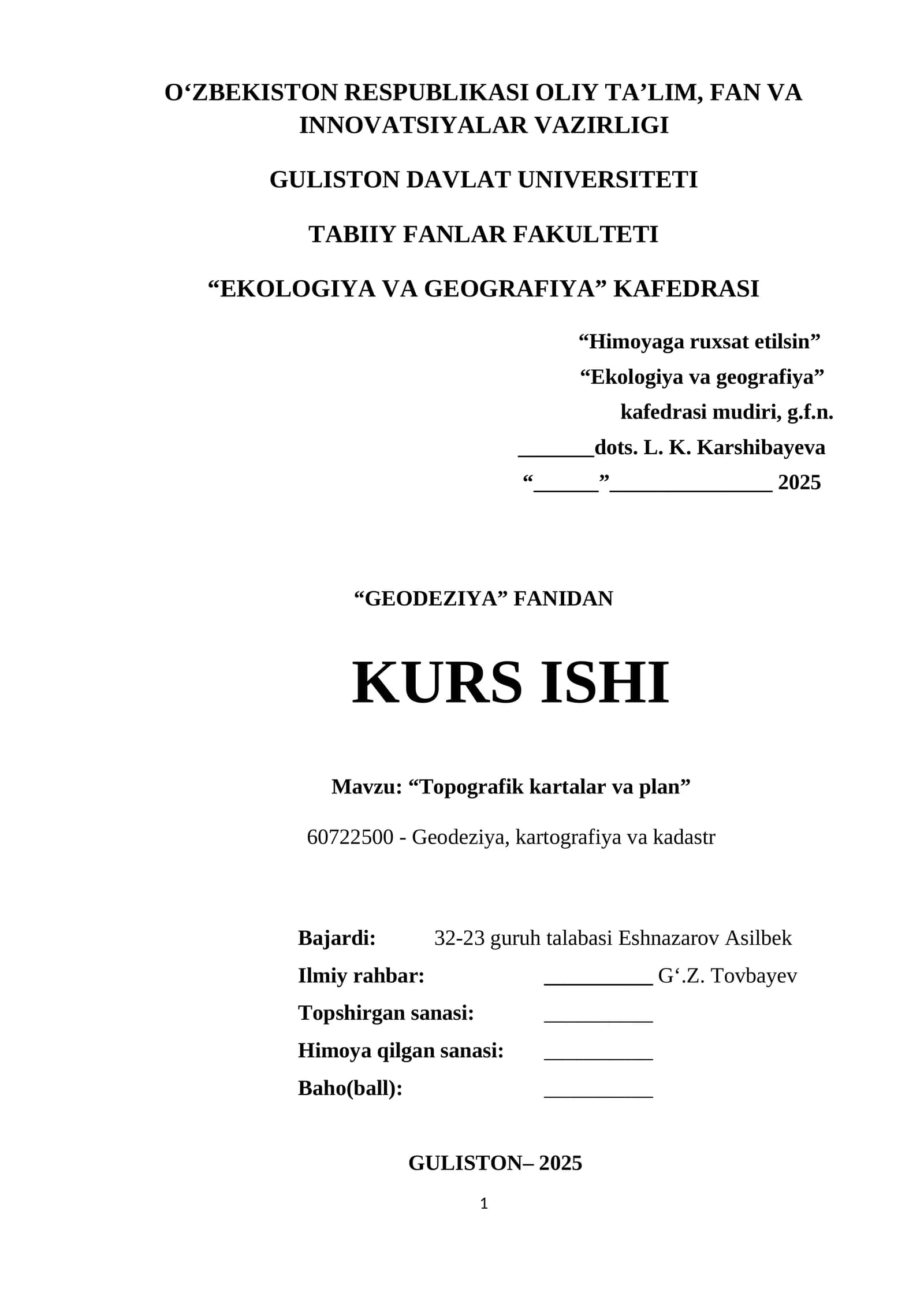 Geodeziya kurs ishi