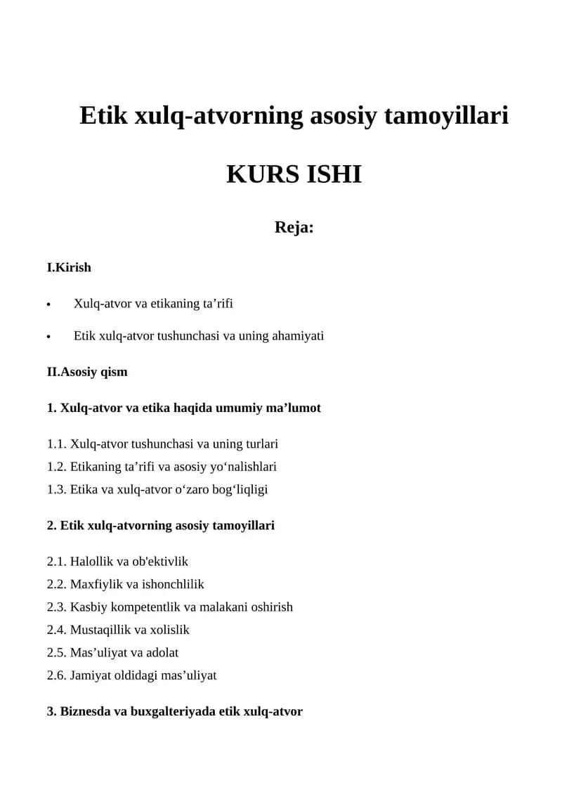 Etik xulq-atvorning asosiy tamoyillari