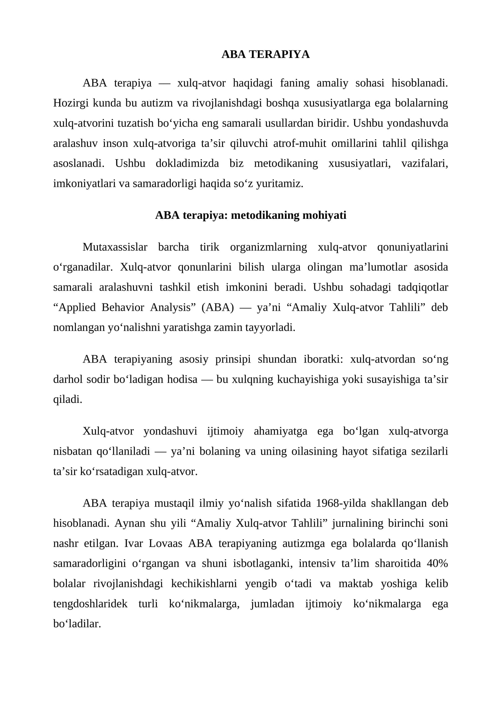 ABA TERAPIYA