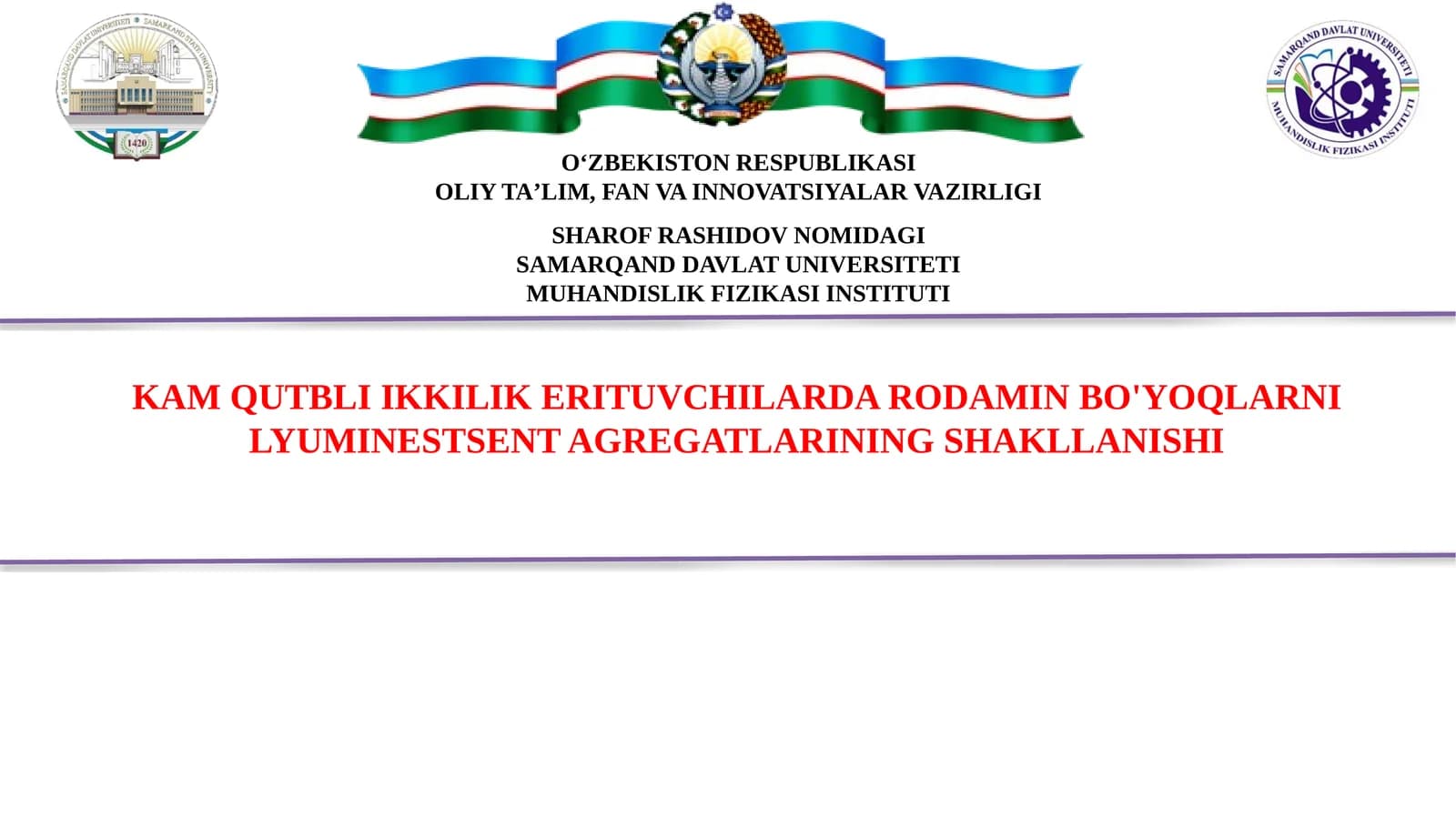 Kamqutbli ikkilik erituvchilarda rodamin bo'yoqlarni lyuminesent agregatlarining shakllanishi