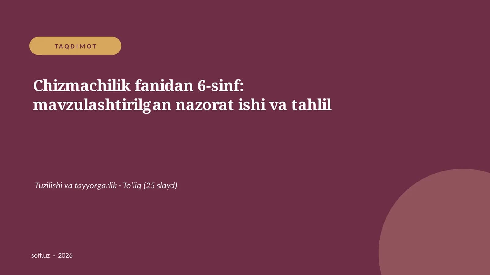 Chizmachilik fanidan 6-sinf: mavzulashtirilgan nazorat ishi va tahlil
