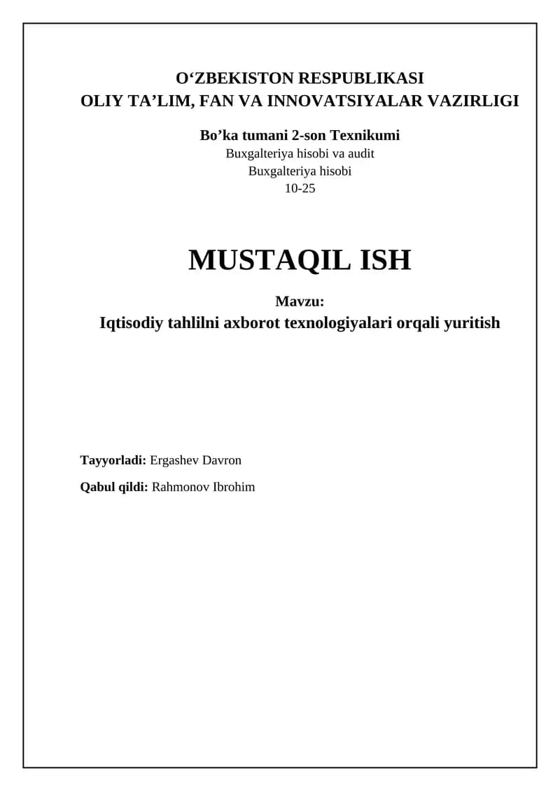 Iqtisodiy tahlilni axborot texnologiyalari orqali yuritish