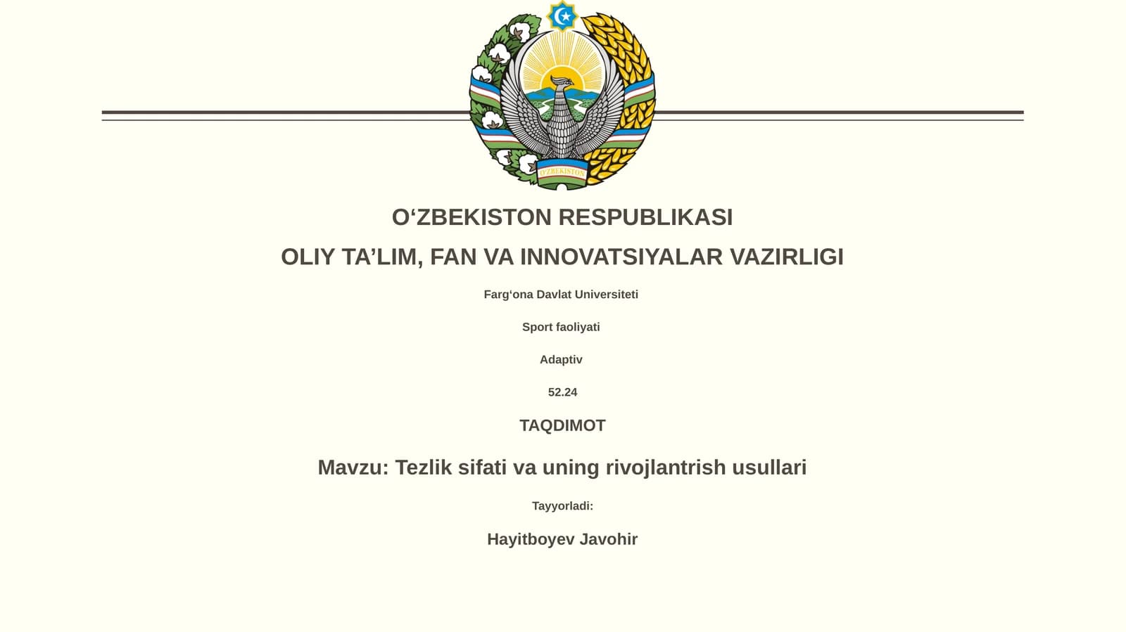 Tezlik sifati va uning rivojlantrish usullari