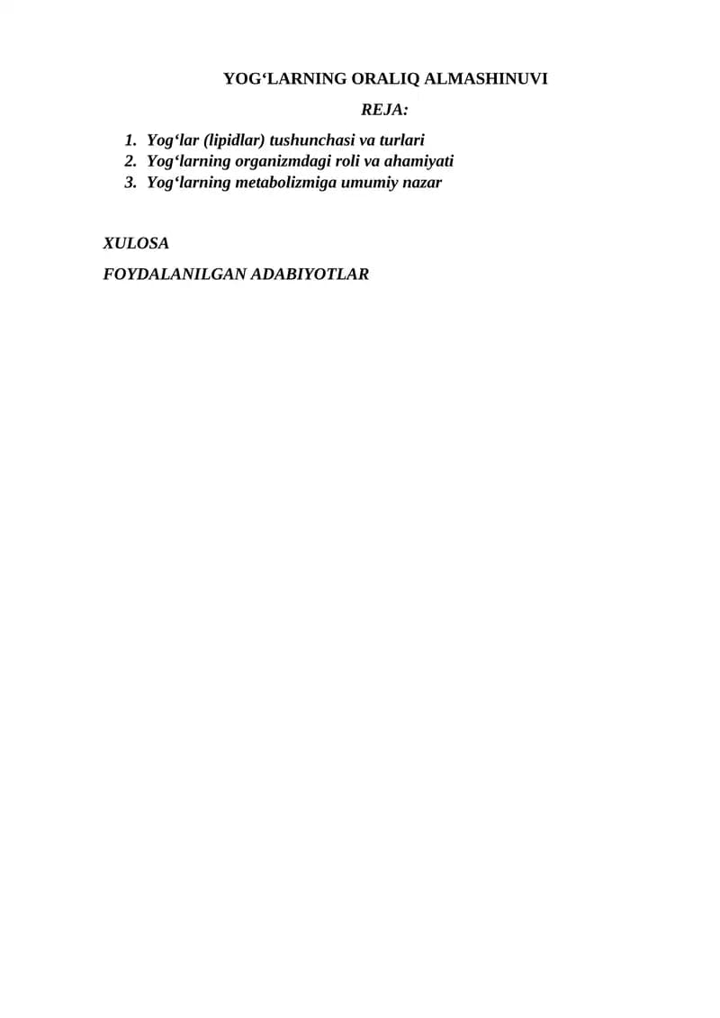 YOG‘LARNING ORALIQ ALMASHINUVI