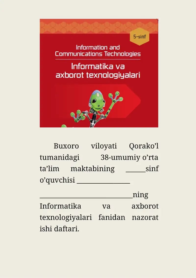 Informatika va axborot texnologiyalari fanidan nazorat ishi daftari