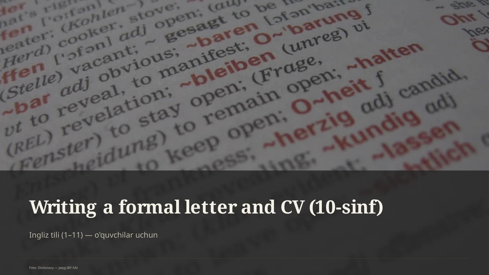 Writing a formal letter and CV (10-sinf)