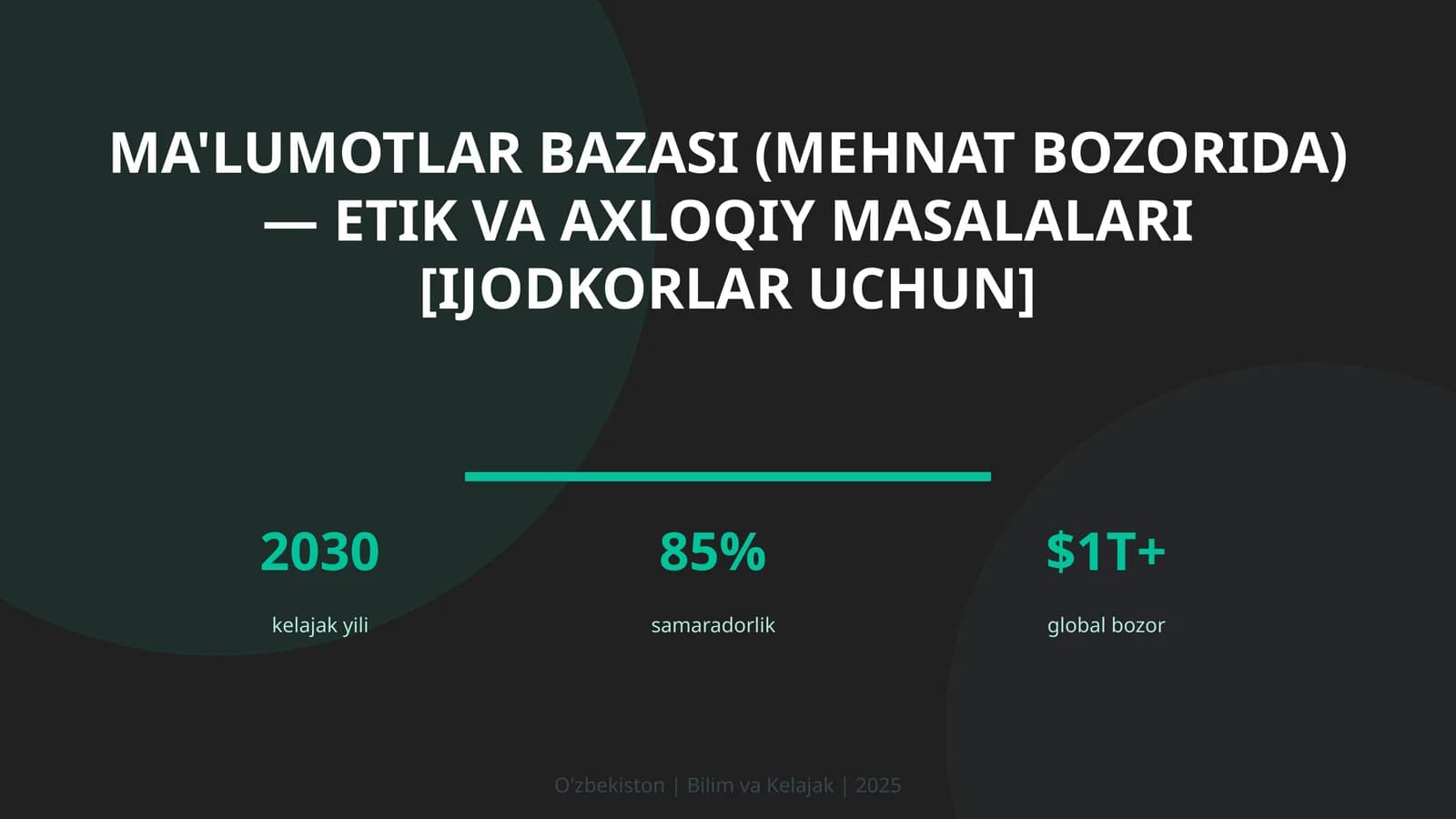 Ma'lumotlar bazasi (mehnat bozorida) — etik va axloqiy masalalari [ijodkorlar uchun]
