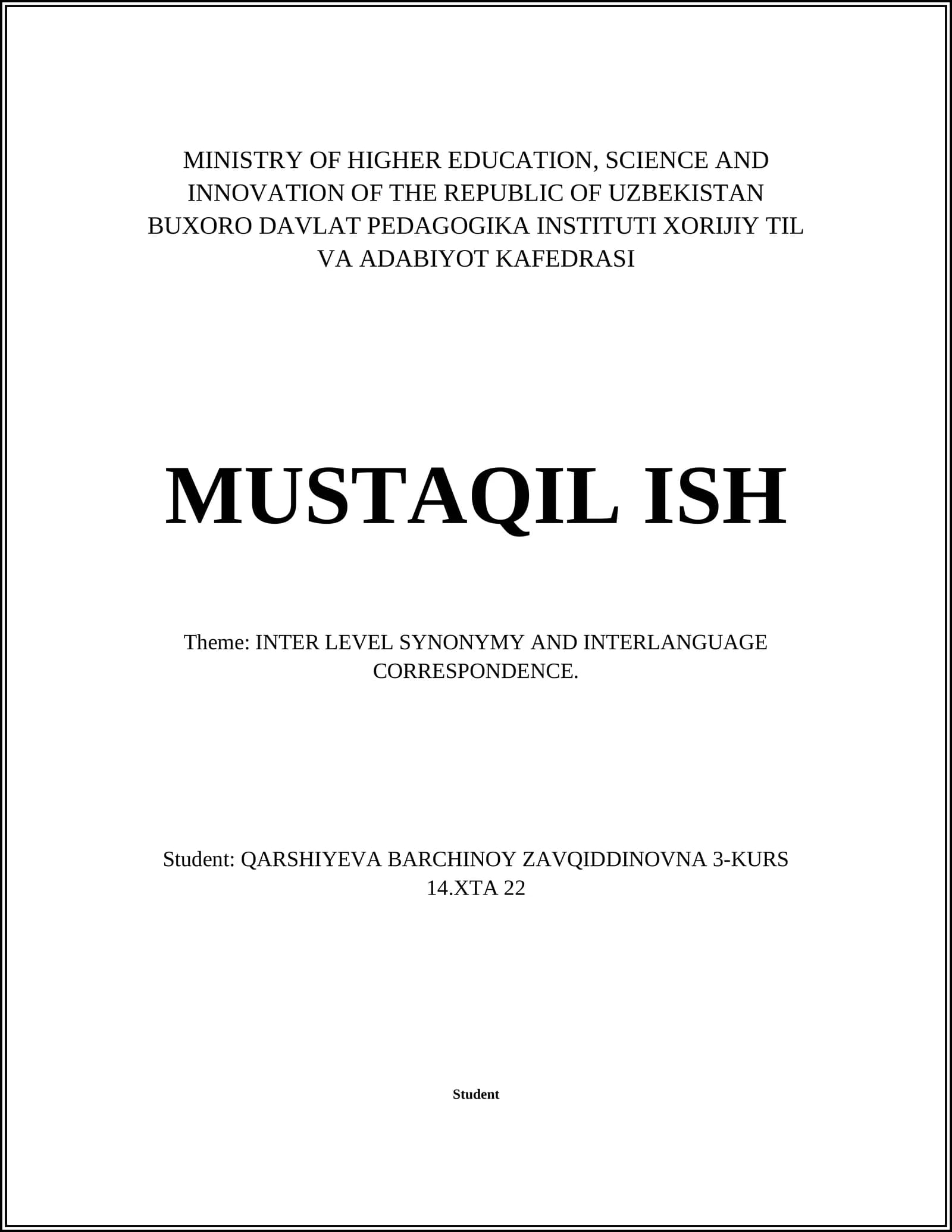 INTER LEVEL SYNONYMY AND INTERLANGUAGE CORRESPONDENCE