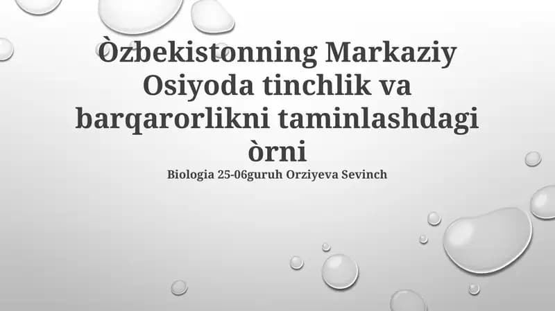 O'zbekistonning Markaziy Osiyoda tinchlik va barqarorlikni taminlashdagi òrni