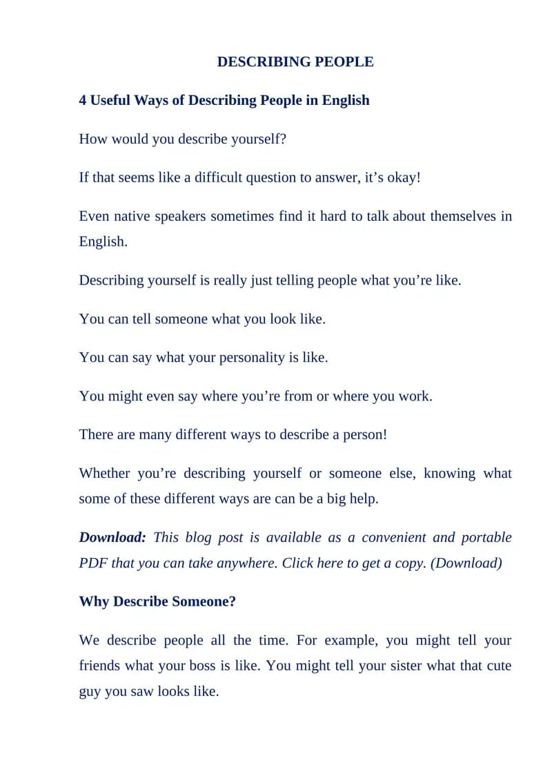 DESCRIBING PEOPLE