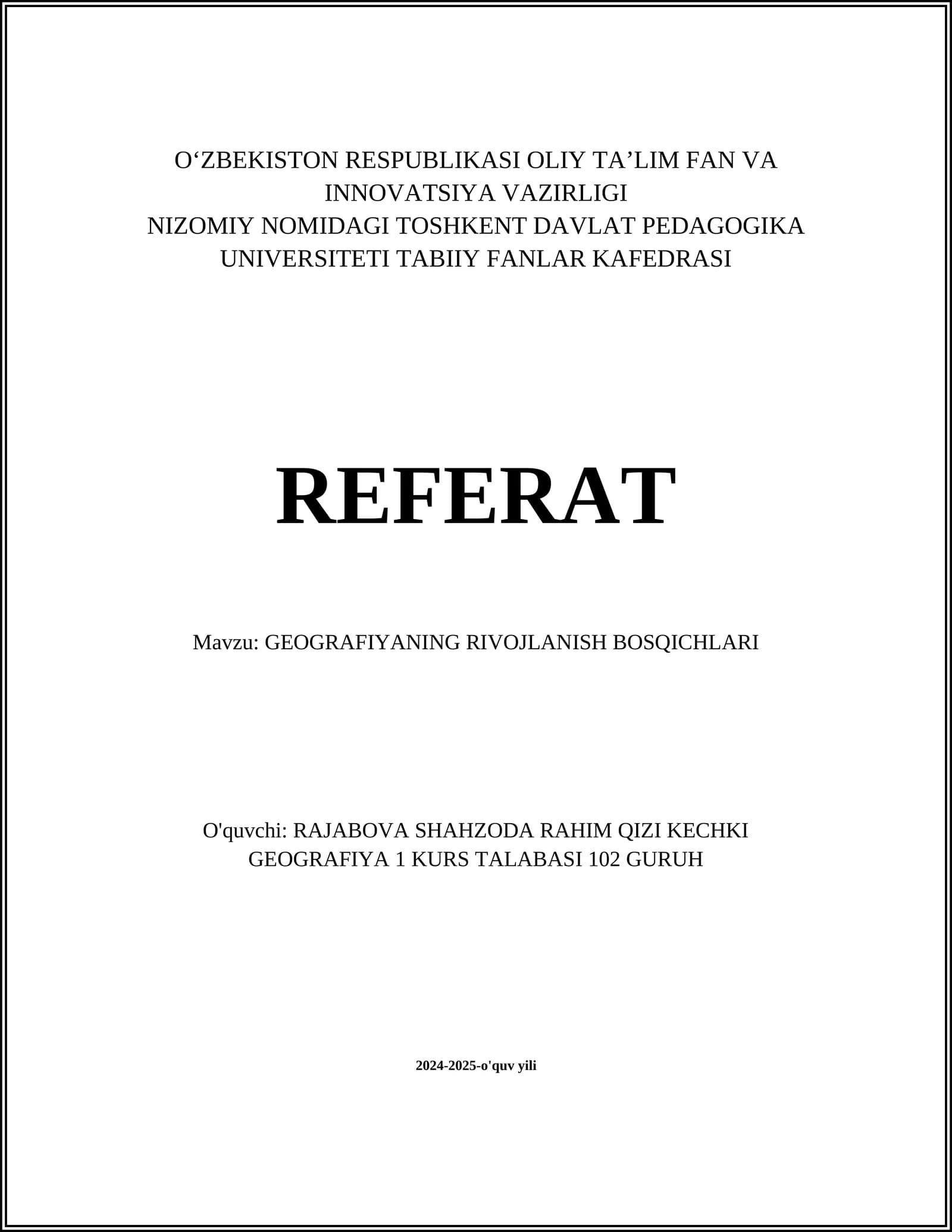 GEOGRAFIYANING RIVOJLANISH BOSQICHLARI