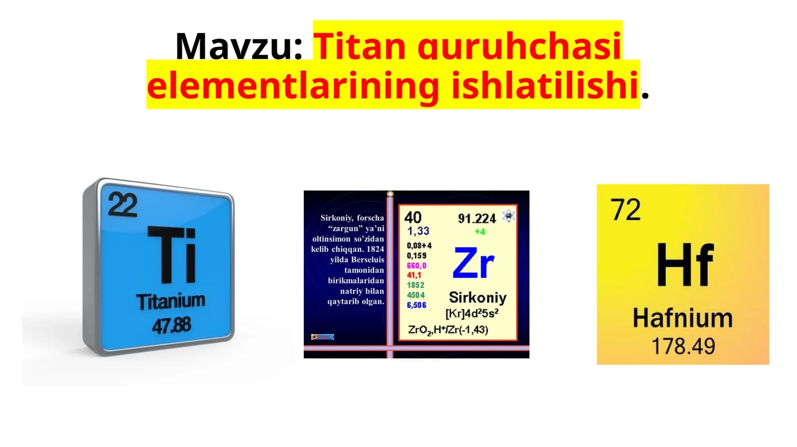 Titan  guruhchasi  elementlarining ishlatilishi