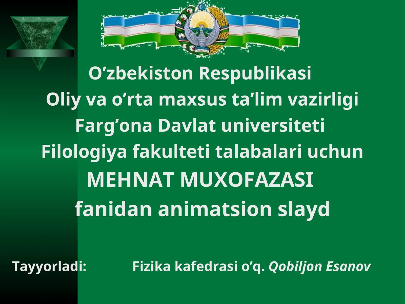 MEXNAT MUXOFAZASI FANINING MAQSADI VA TALABLARI