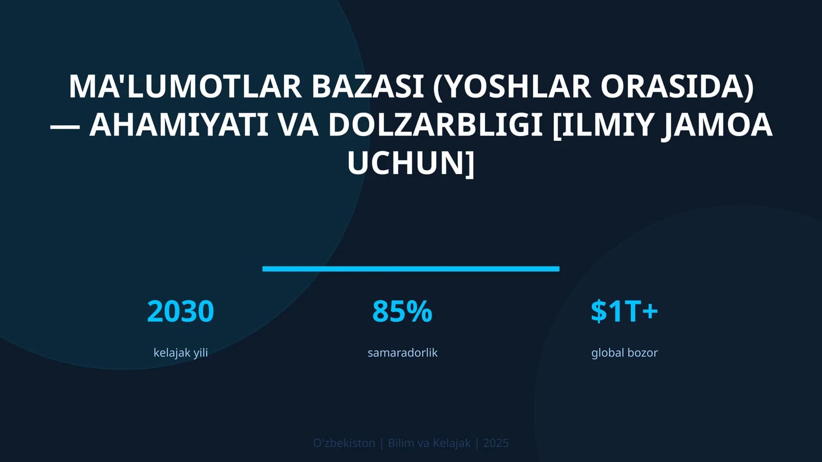 MA'LUMOTLAR BAZASI (YOSHLAR ORASIDA) — AHAMIYATI VA DOLZARBLIGI [ILMIY JAMOA UCHUN]