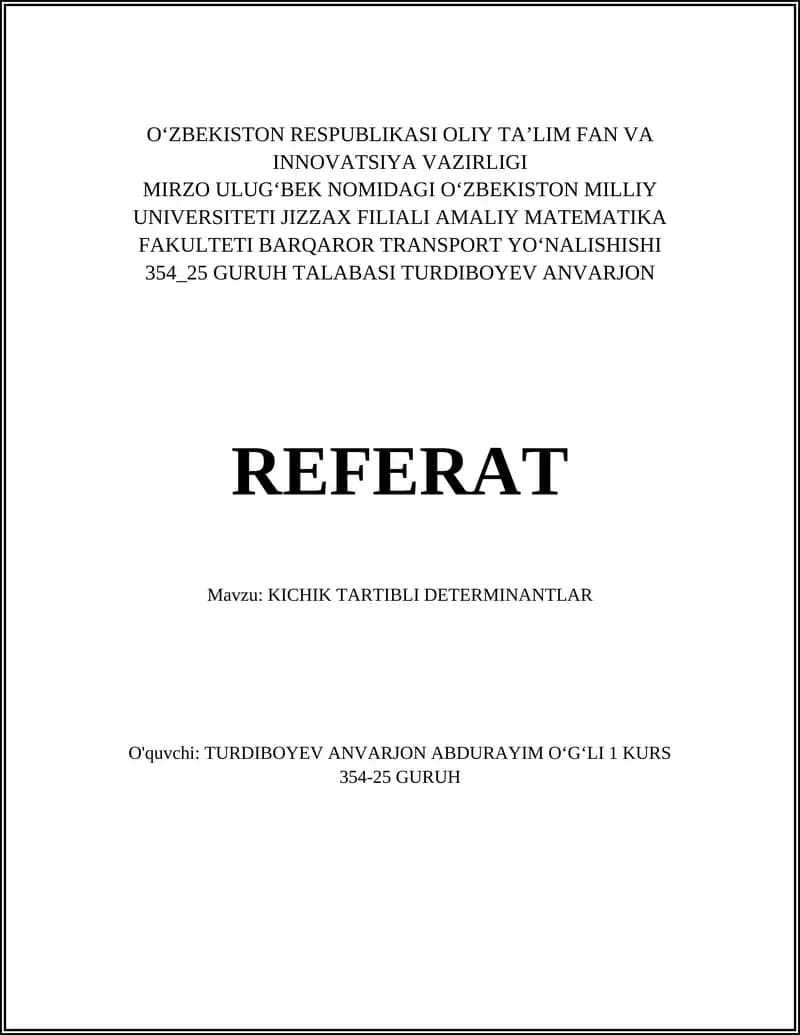 Kichik tartibli determinantlar