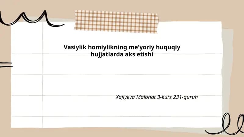 Vasiylik homiylikning me'yoriy huquqiy hujjatlarda aks etishi