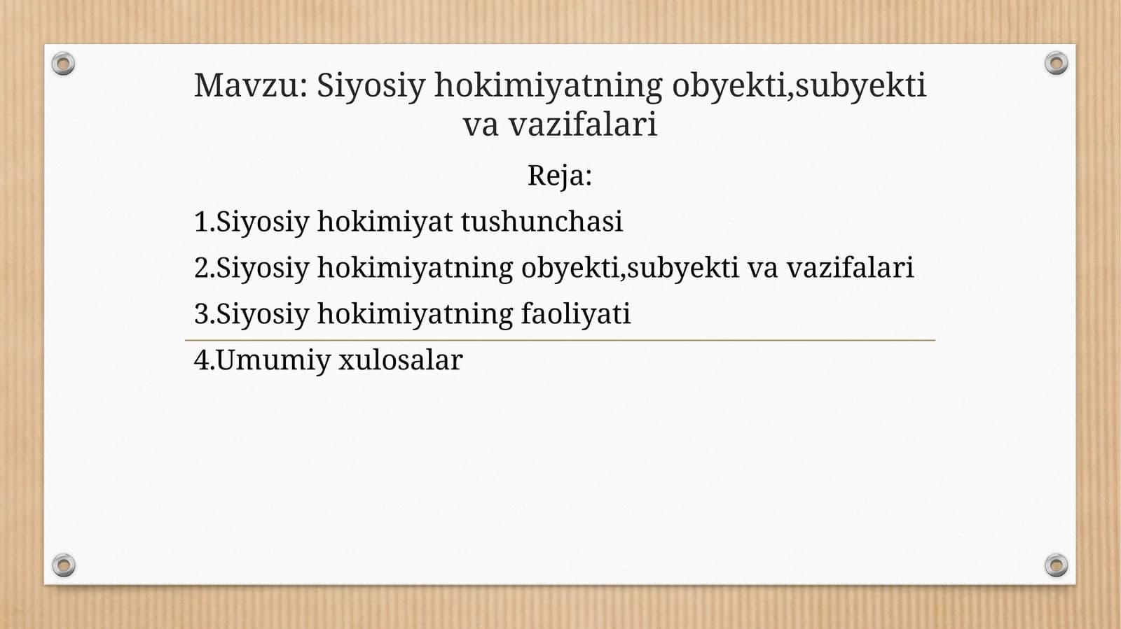 Siyosiy hokimiyatning obyekti,subyekti va vazifalari