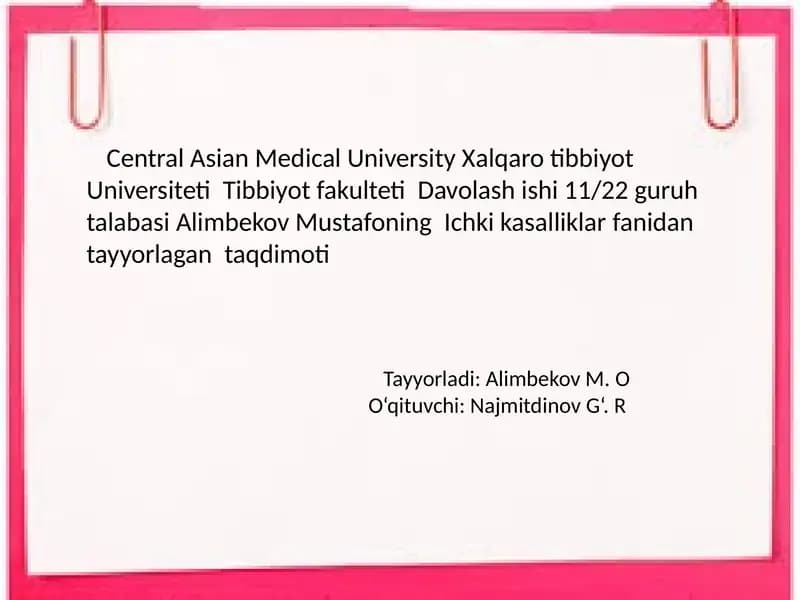 Central Asian Medical University Tibbiyot fakulteti