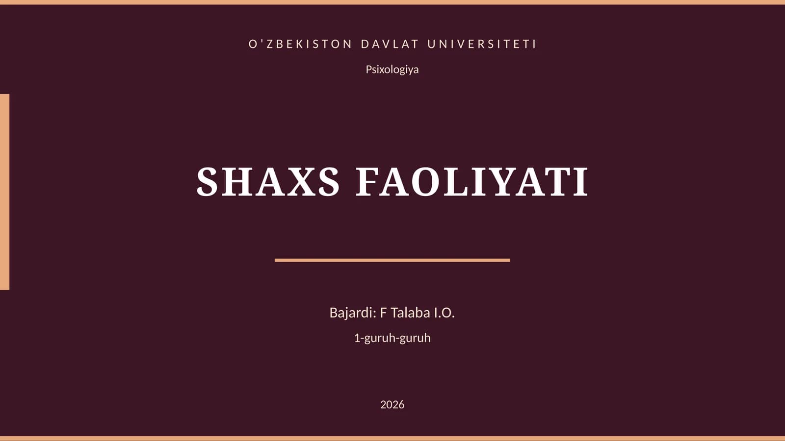 SHAXS FAOLIYATI