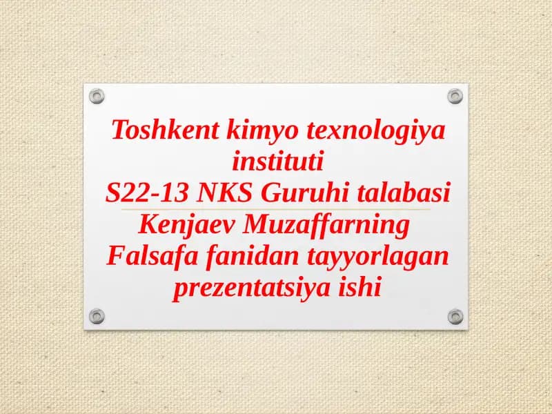 Falsafa fanida tayyorlagan prezentatsiya