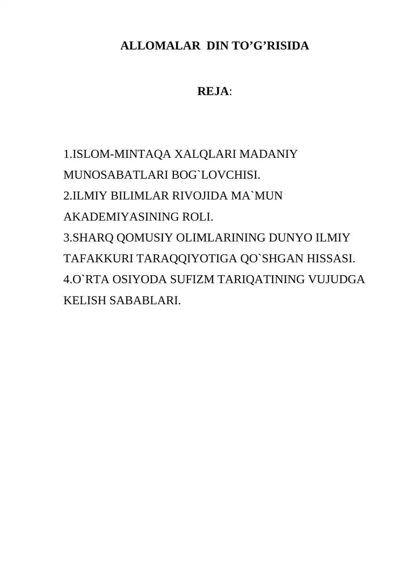 ALLOMALAR DIN TO’G’RISIDA