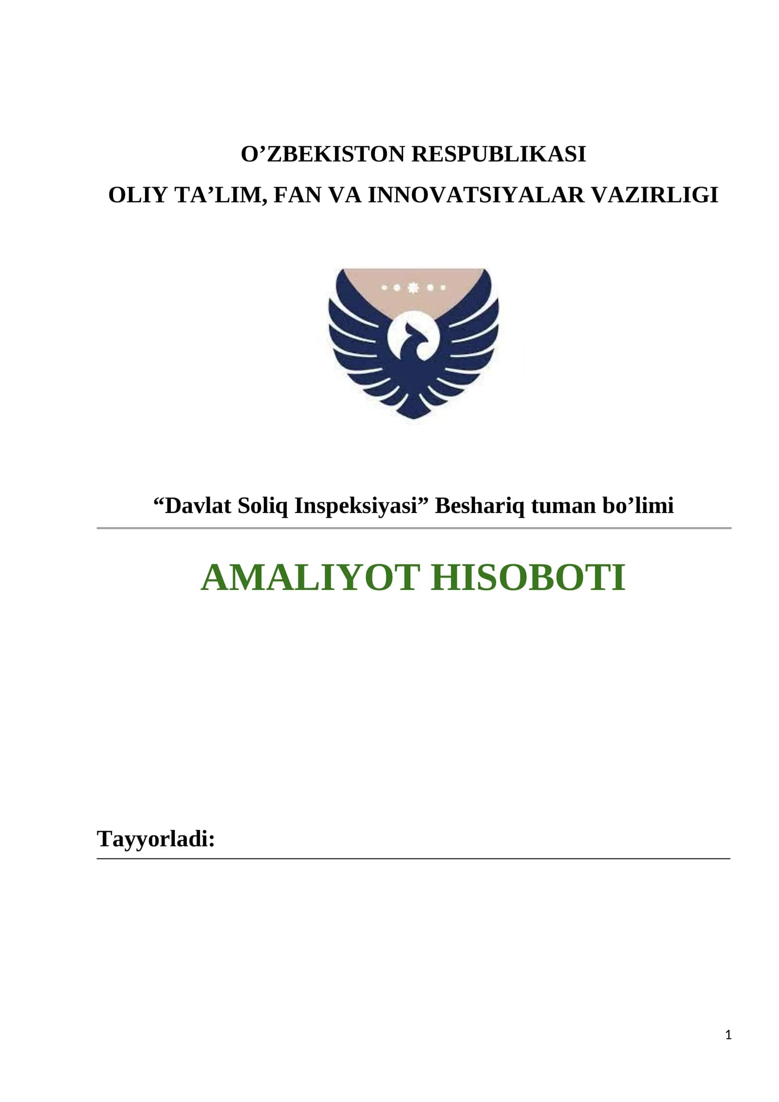 "Soliq Inspeksiyasi" Amaliyot Hisoboti