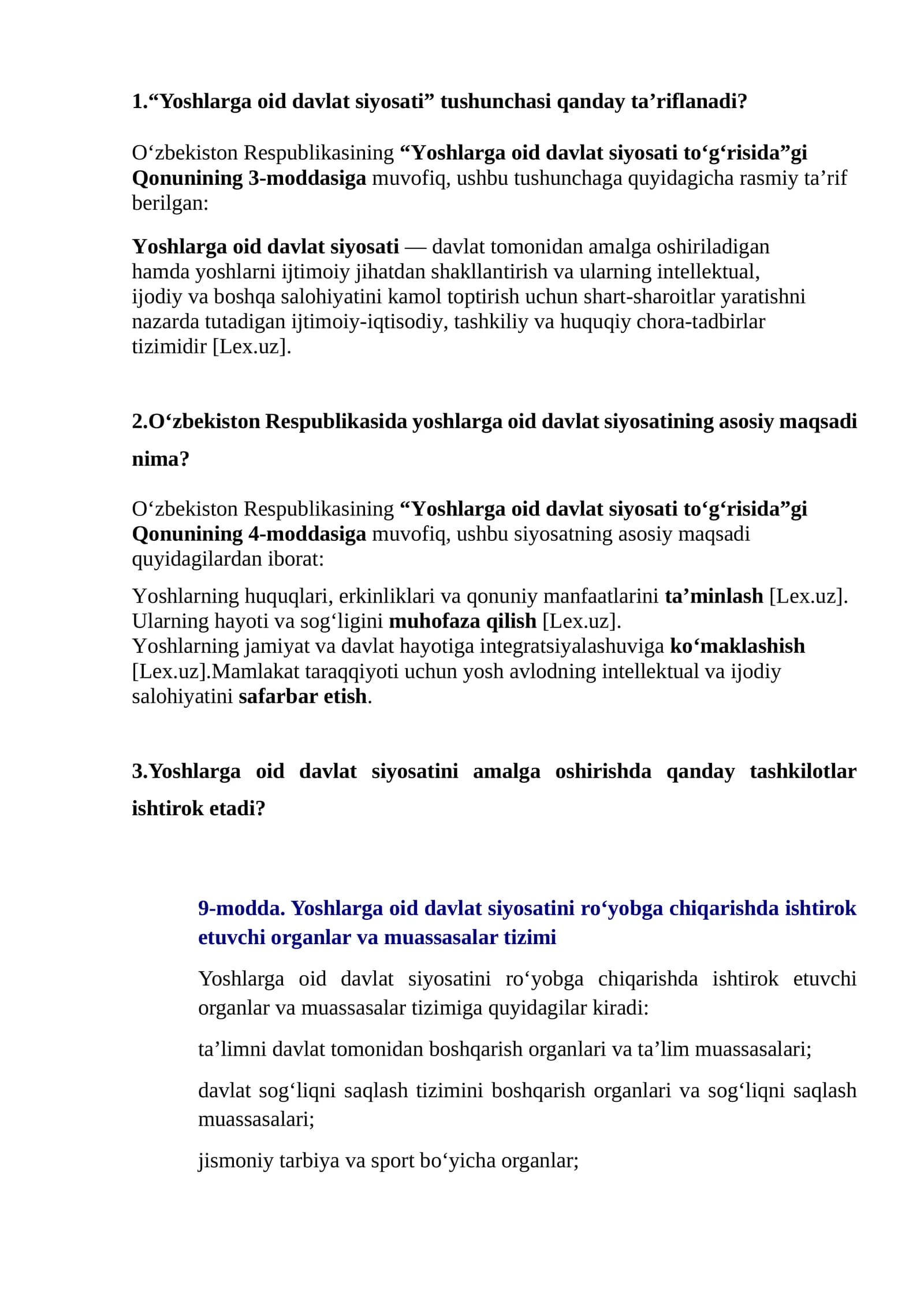 "Yoshlar yetakchisi" suhbat savollari va javoblari 2026