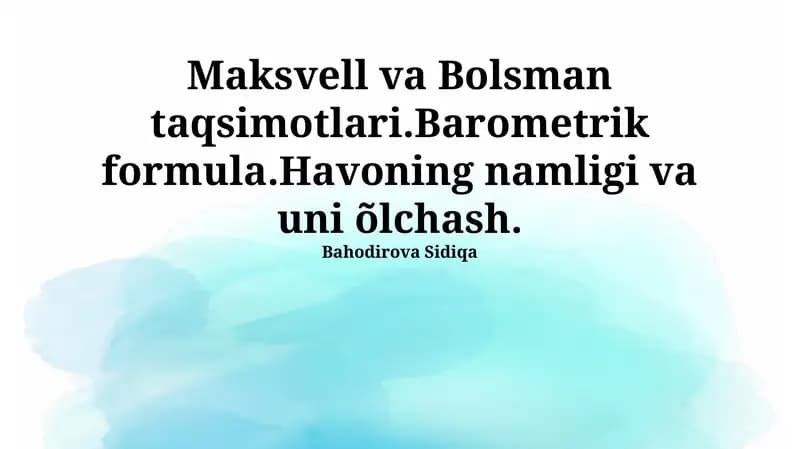 Maksvell va Bolsman taqsimotlari