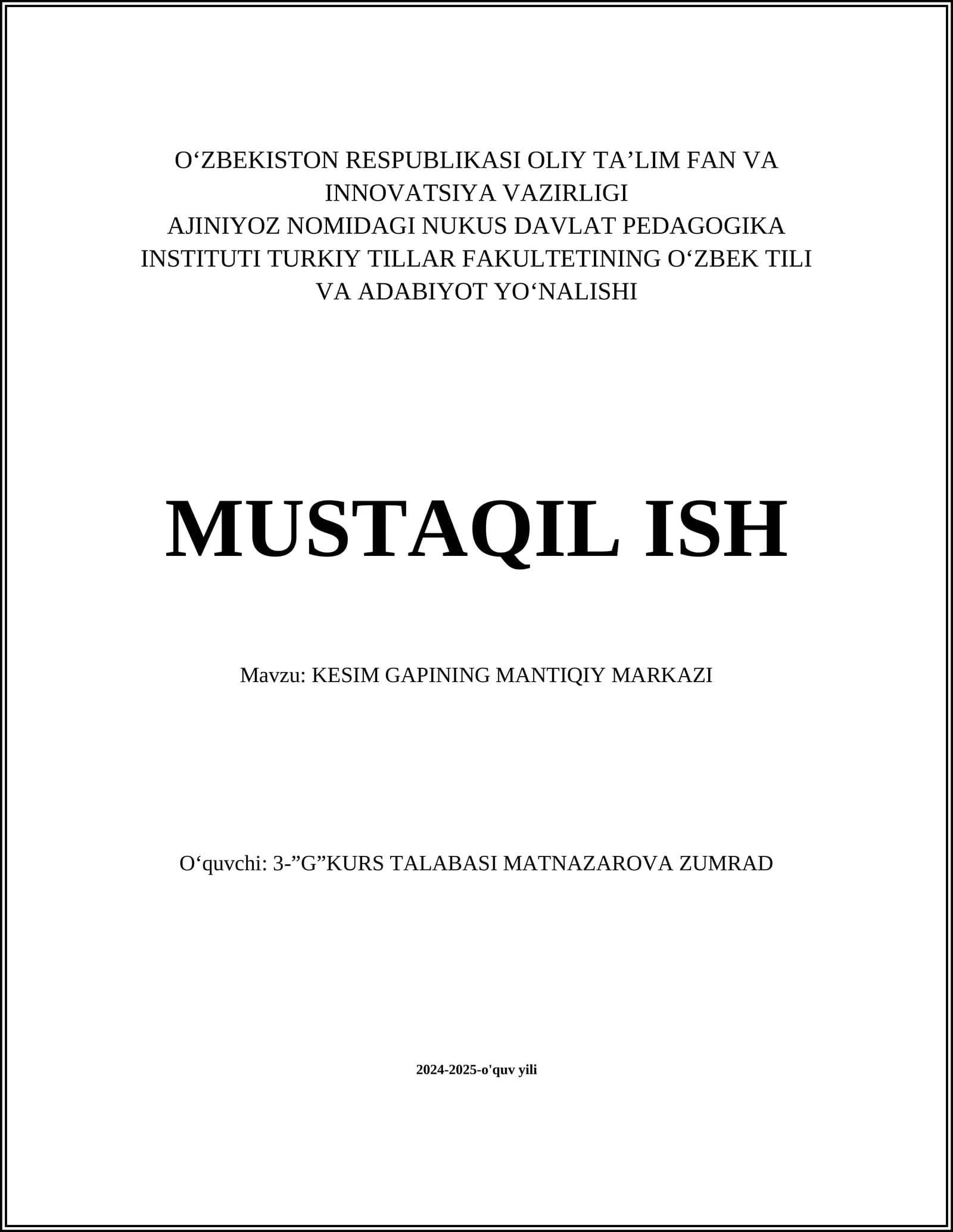 KESIM GAPINING MANTIQIY MARKAZI