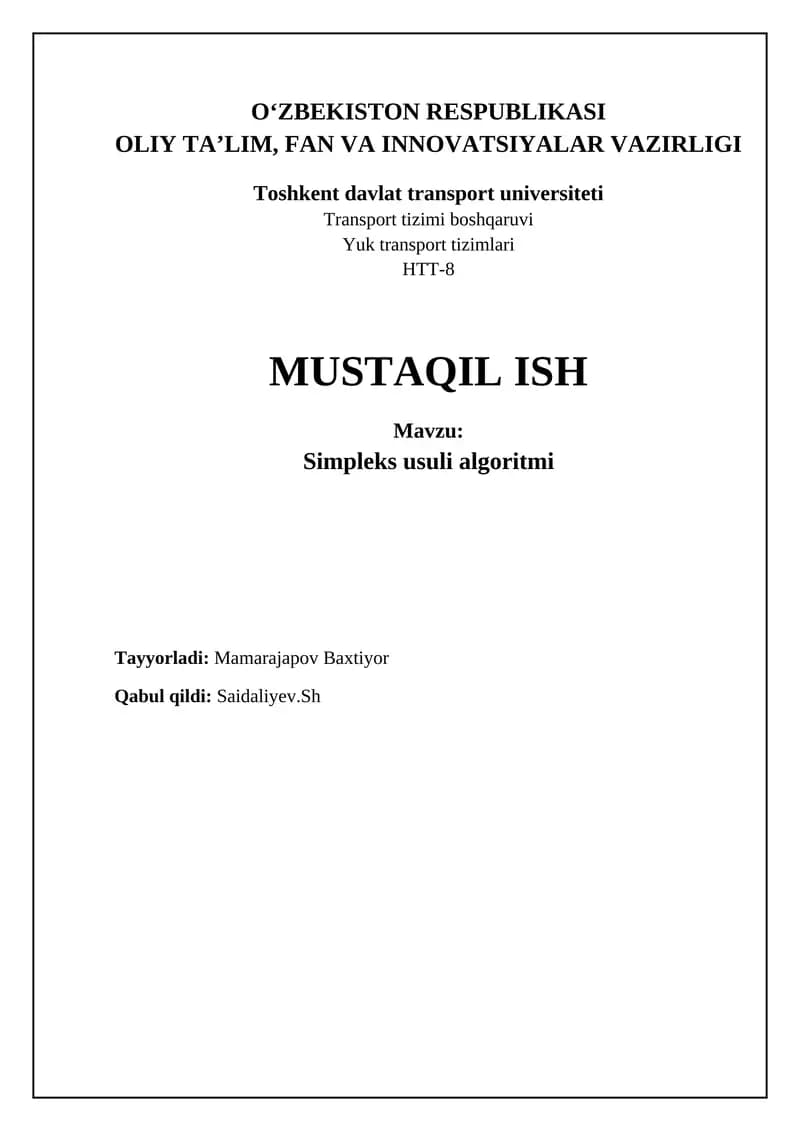 Simpleks usuli algoritmi