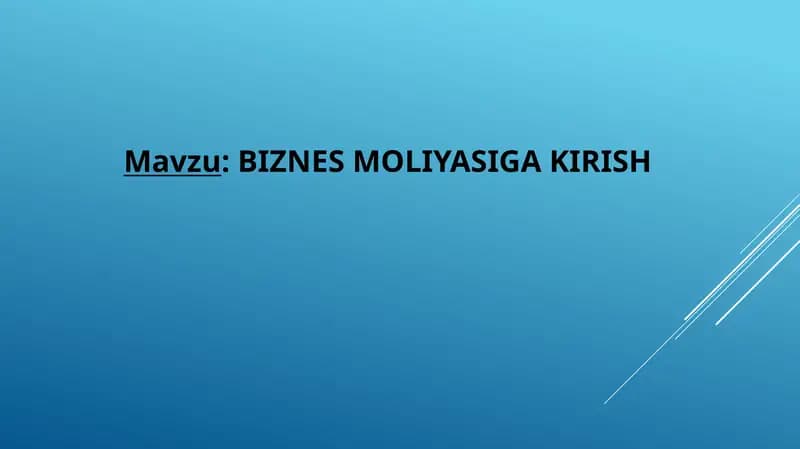 BIZNES MOLIYASIGA KIRISH