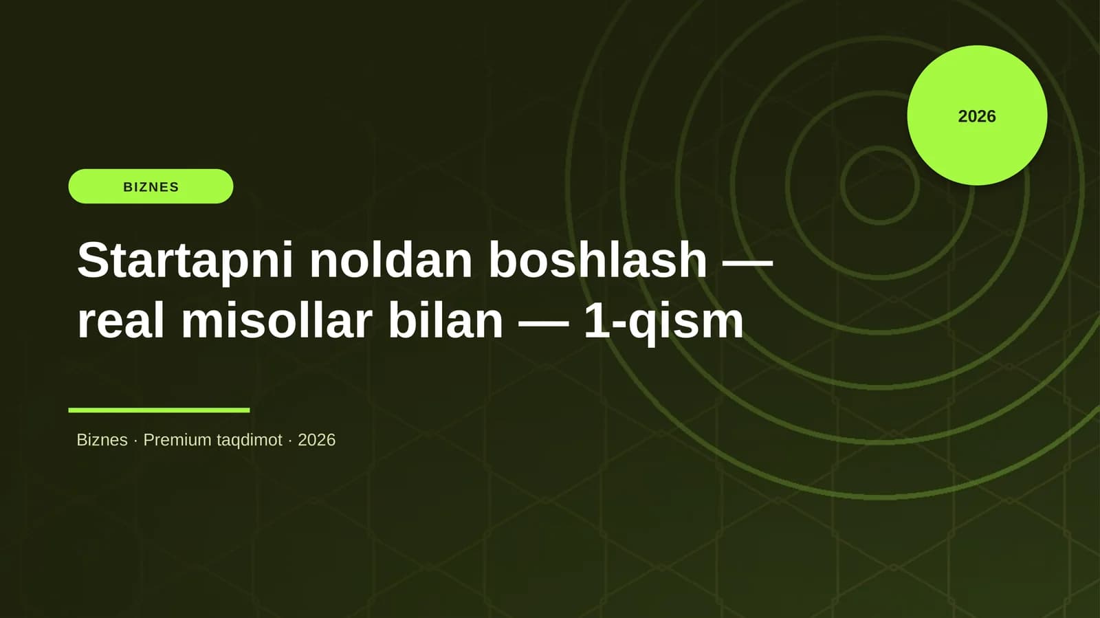 Startapni noldan boshlash — real misollar bilan — 1-qism