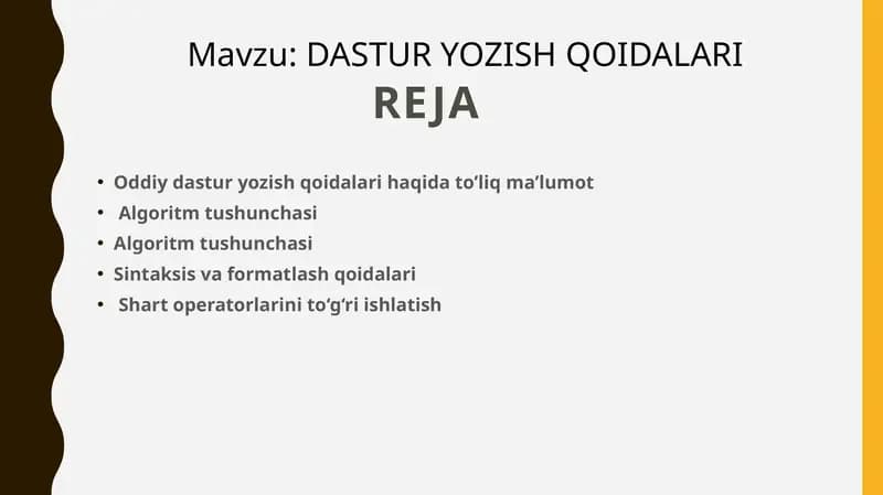 DASTUR YOZISH QOIDALARI