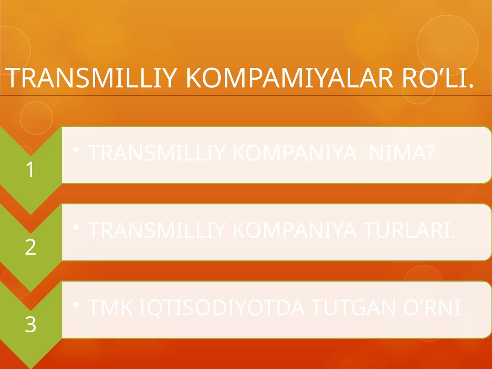TRANSMILLIY KOMPAMIYALAR RO’LI