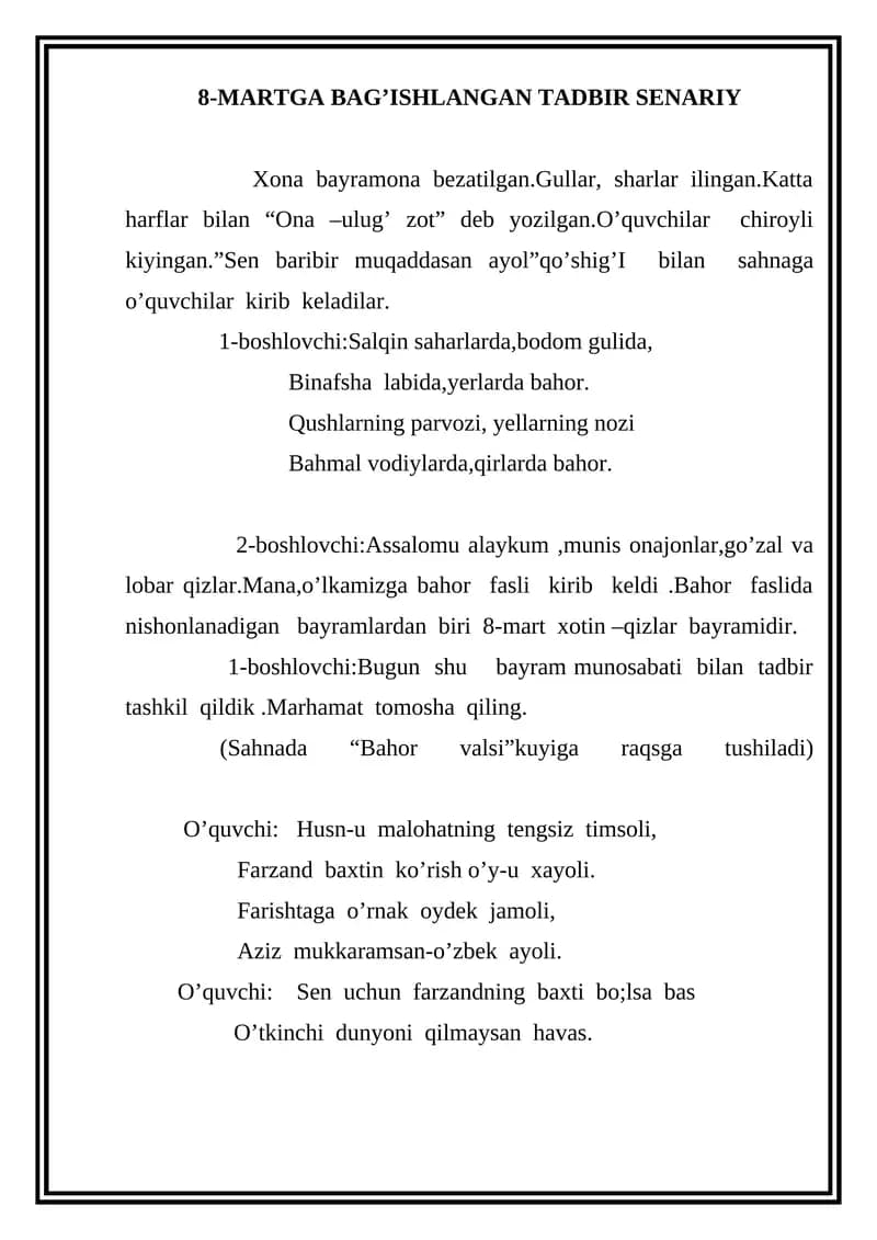 8-MARTGA BAG’ISHLANGAN TADBIR SENARIY