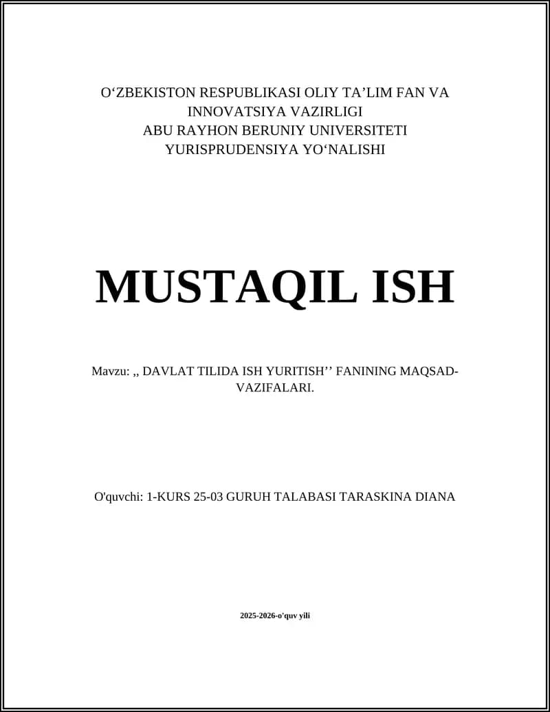 DAVLAT TILIDA ISH YURITISH
