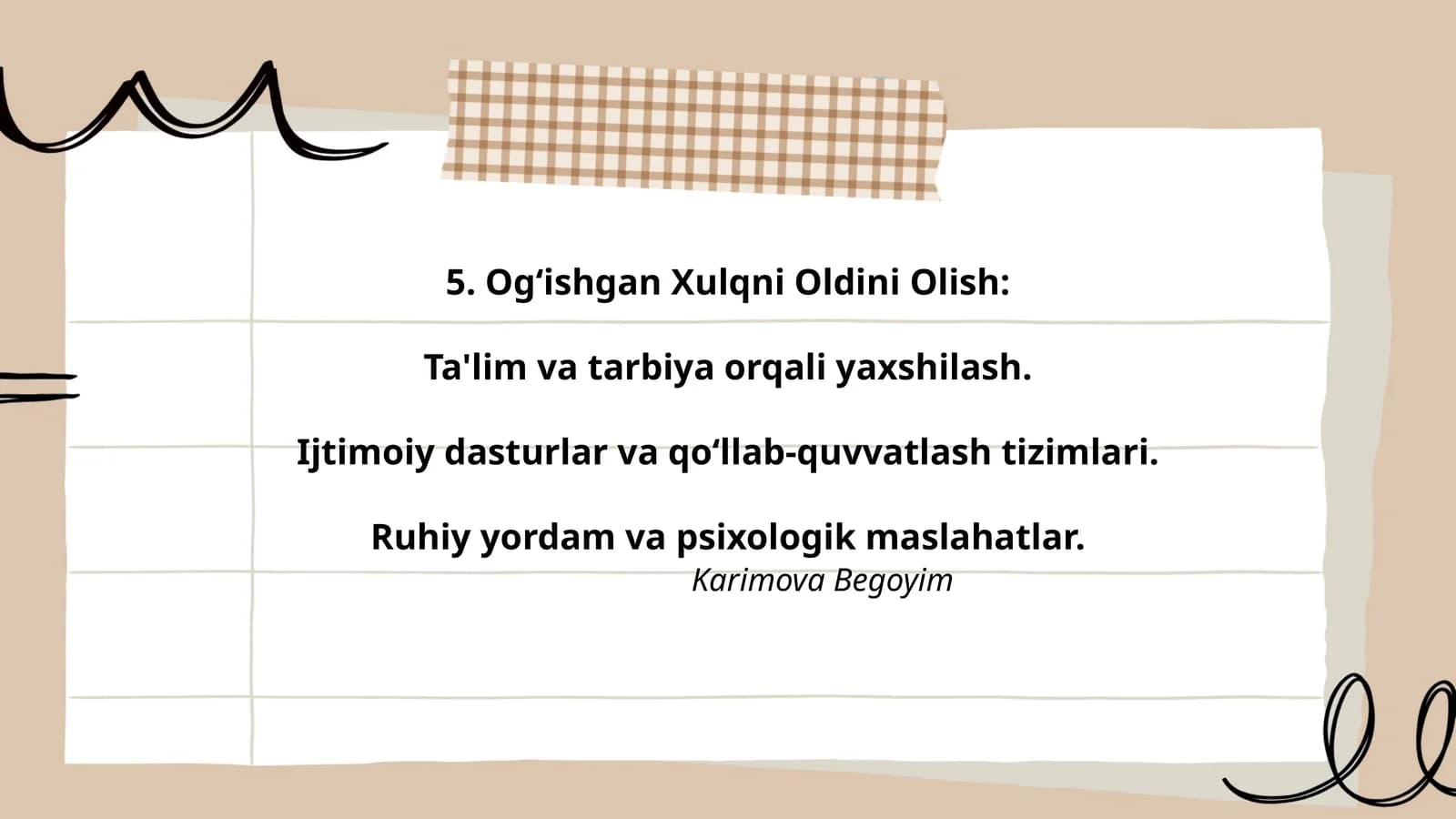 Og‘ishgan Xulqni Oldini Olish