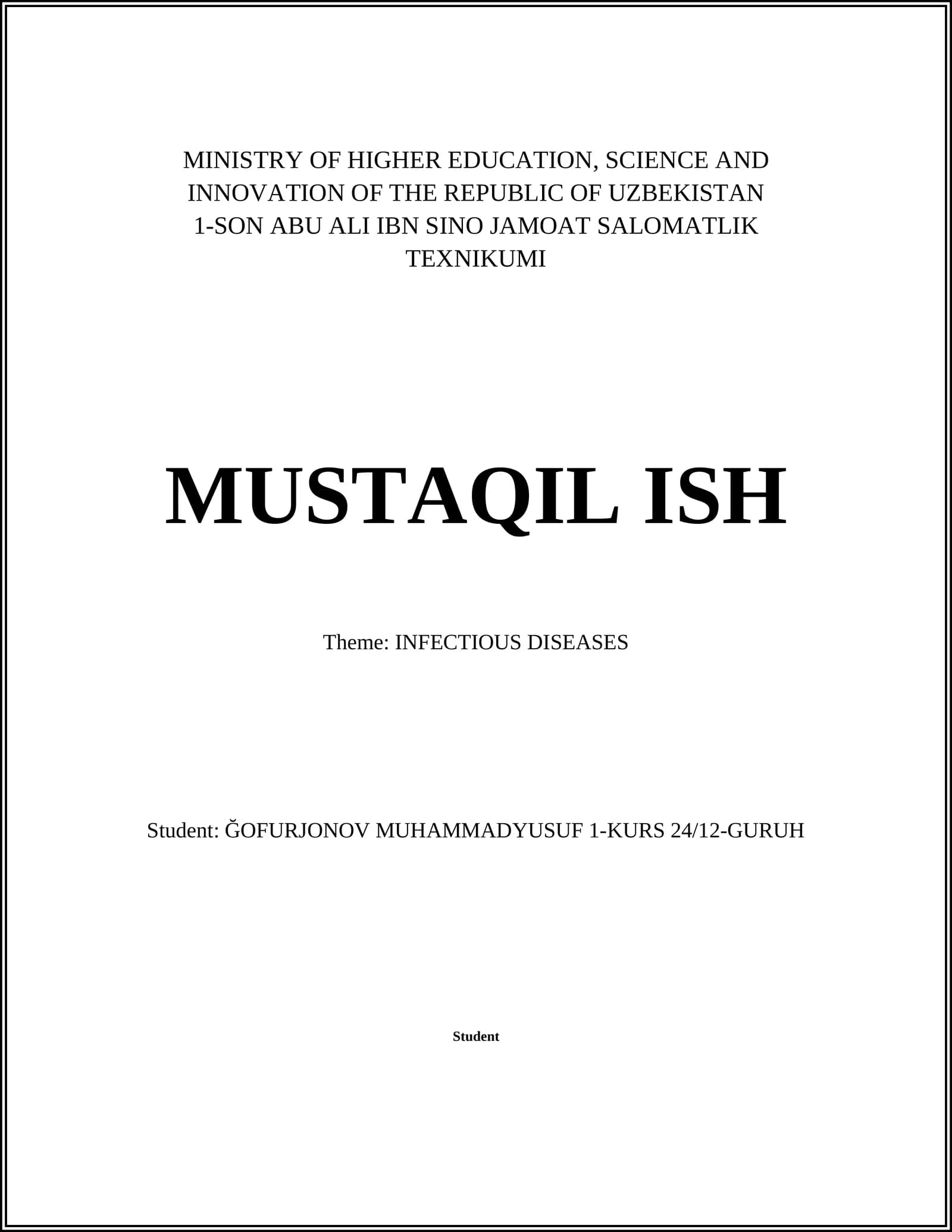 1-SON ABU ALI IBN SINO JAMOAT SALOMATLIK TEXNIKUMI