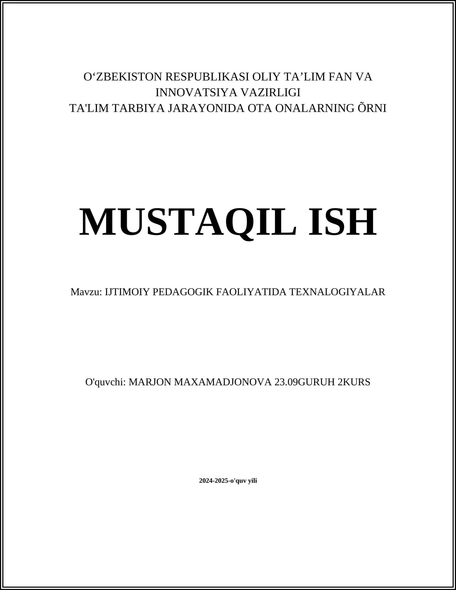 IJTIMOIY PEDAGOGIK FAOLIYATIDA TEXNALOGIYALAR